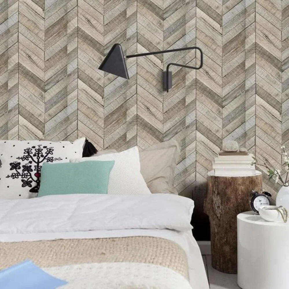 Wood Wallpaper Herringbone Peel and Stick Wallpaper‎ 17.7inch×118.1inch Rustic